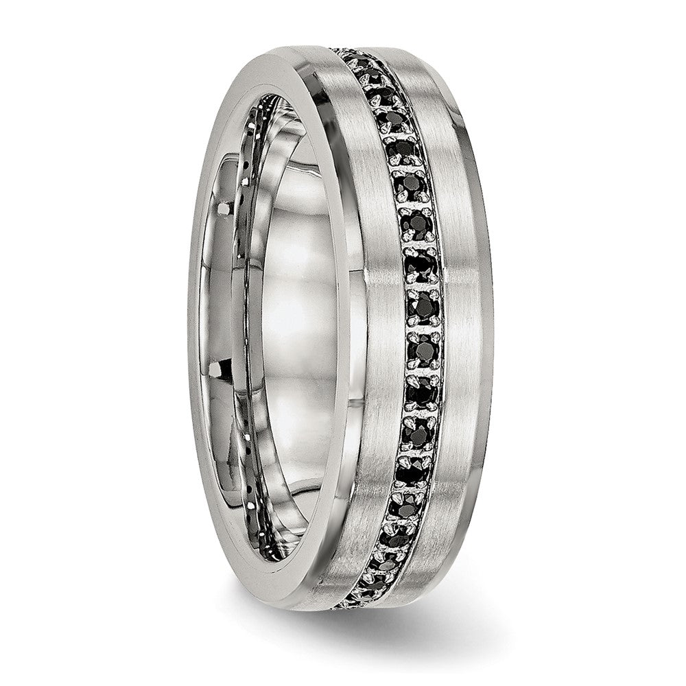 Stainless Steel Brushed and Polished Black CZ 6.5mm Band Size - 9