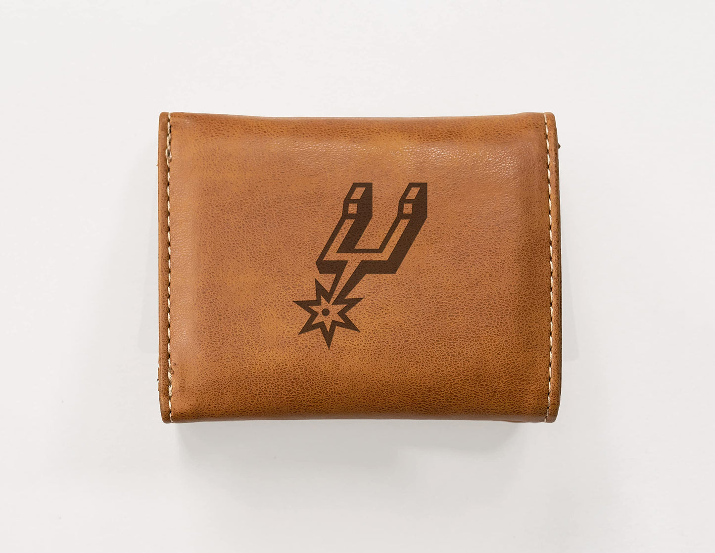 San Antonio Spurs Brown Laser Engraved Tri-Fold Wallet - Men's Accessory