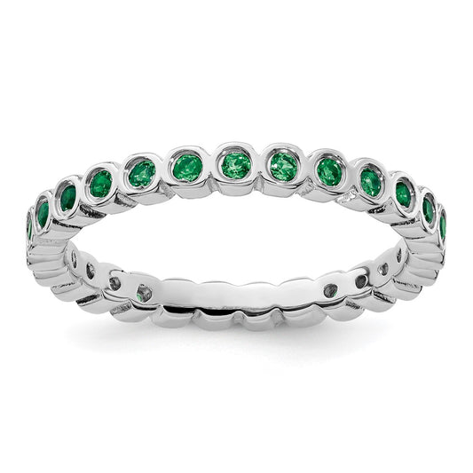 Sterling Silver Stackable Expressions Created Emerald Ring Size -8