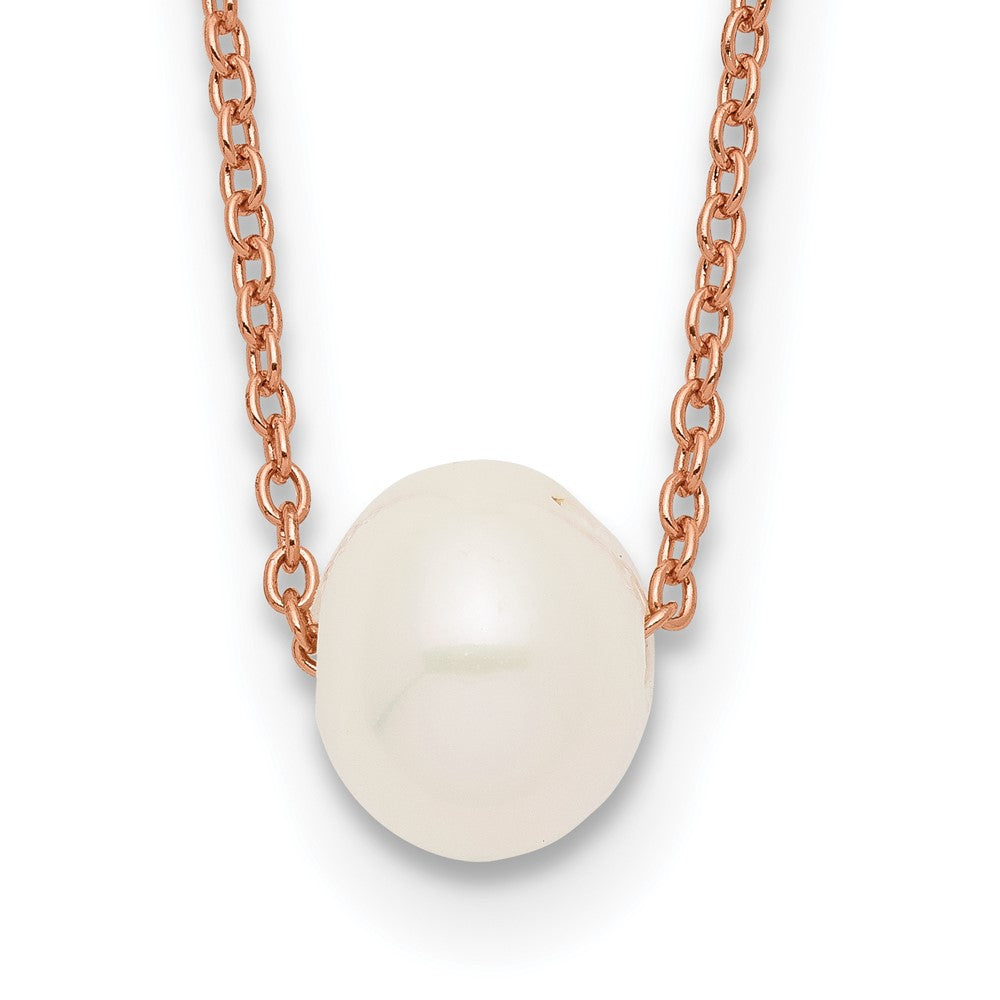 Sterling Silver Rose-tone 18k Flash Gold-plated 8-9mm White Near-Round Freshwater Cultured Pearl 18 inch Necklace 18 Inches