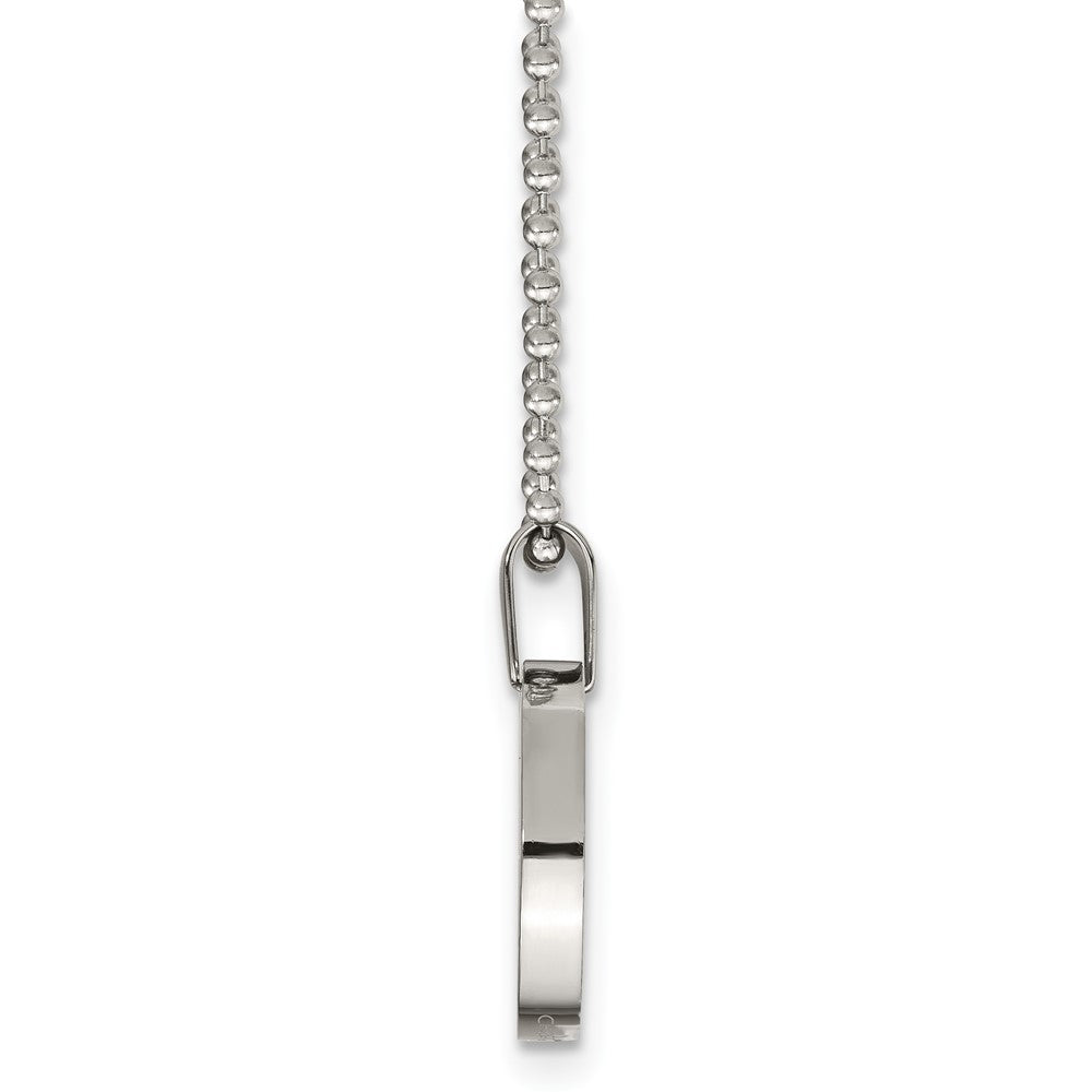 Stainless Steel Brushed & Polished Round 4mm Dog Tag 24in Necklace