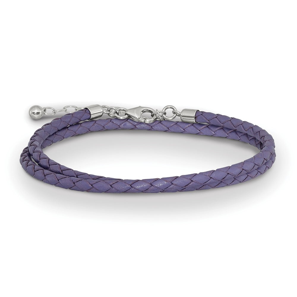SS Reflections Purple Leather Rh-plated 14in w/2in ext Choker/Wrap Bracelet 14 inches