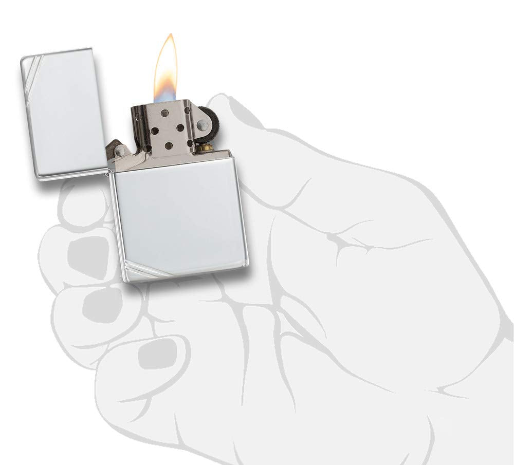 Zippo High Polish Sterling Silver Vintage with Slashes Lighter QGL1051