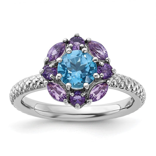 Sterling Silver Stackable Expressions Amethyst and Blue Topaz Ring Size -7