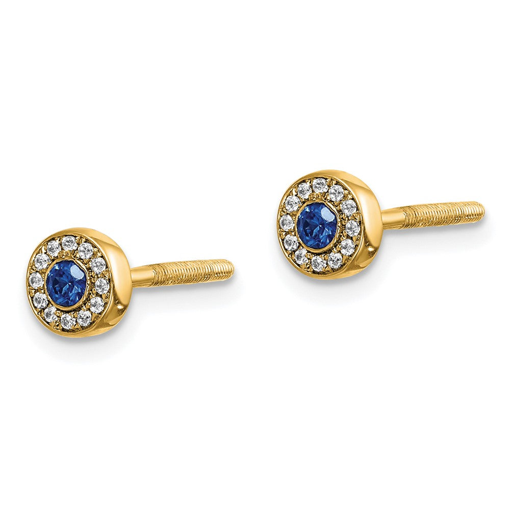 14k Diamond and Sapphire Halo Post Earrings