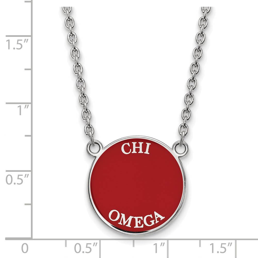 LogoArt Sterling Silver Chi Omega Small Enameled Pendant Necklace With 18 Inch