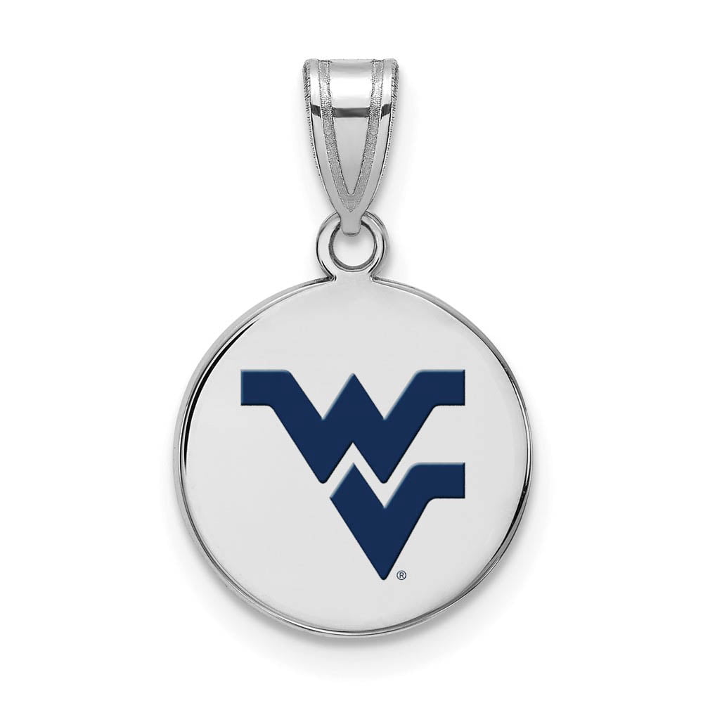 Sterling Silver Rhodium-plated LogoArt West Virginia University W-V Medium Enameled Disc Pendant Q-SS040WVU