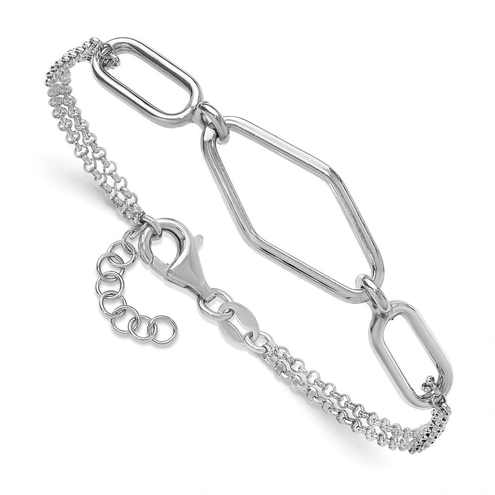 SS RH-plat Polish/Dia-cut Fancy 2-strand w/.75in ext. Bracelet 7.5  inches