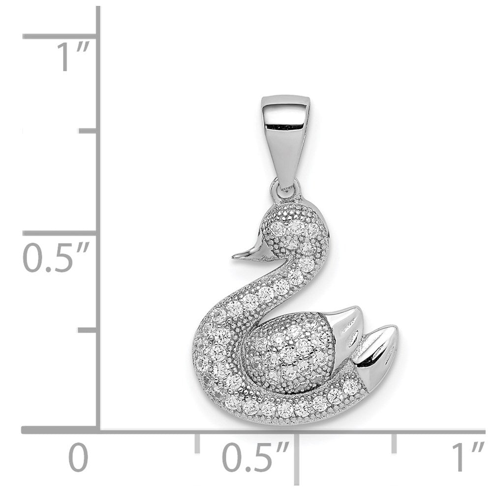 Sterling Silver Rhodium-plated Polished Pave CZ Swan Pendant