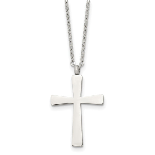 Stainless Steel Polished Cross 18in Necklace