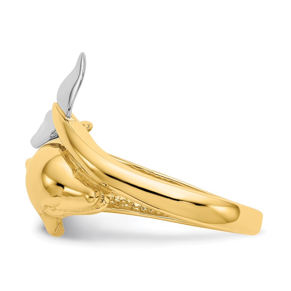14k Two-tone Polished Dolphin Ring Size 7.5