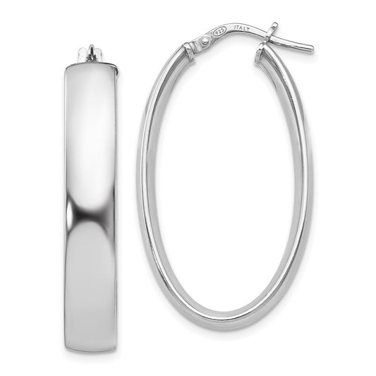 Sterling Silver RH-plated Polished Oval Hinged Hoop Earrings