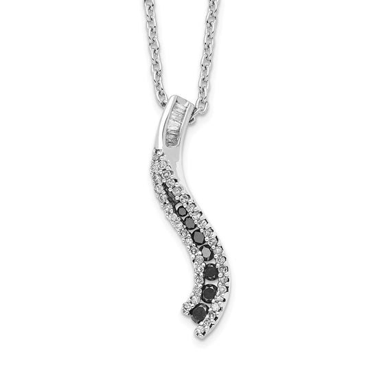 White Night Sterling Silver Rhodium-plated Black and White Diamond 18 Inch Necklace with 2 Inch Extender 18 Inches