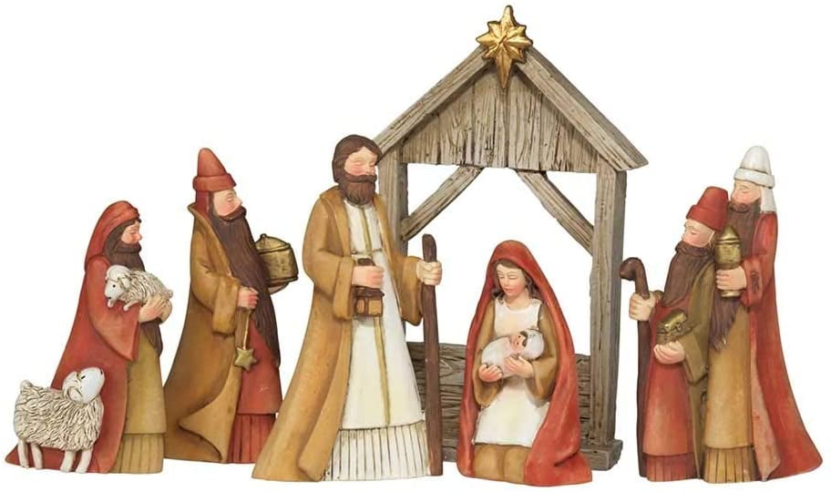 Dicksons Nativity Gold Toned 4 inch Resin Stone Christmas Holiday Figurines Set of 6