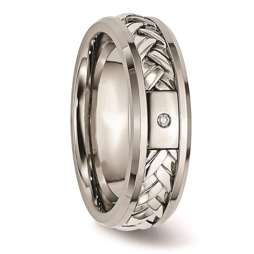 Titanium w/Sterling Silver Inlay Polished 1pt. Diamond 7mm Band Size - 11