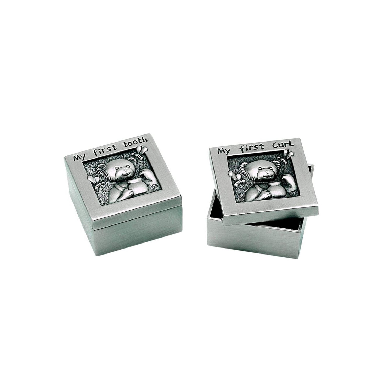 Creative Gifts International 023442 1.5 in. Pewter Finish 1st Tooth & Curl Boxes, Set of 2 - Silver