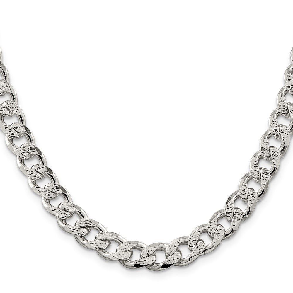 Sterling Silver 9.3mm Pav‚ Curb Chain 24 Inches