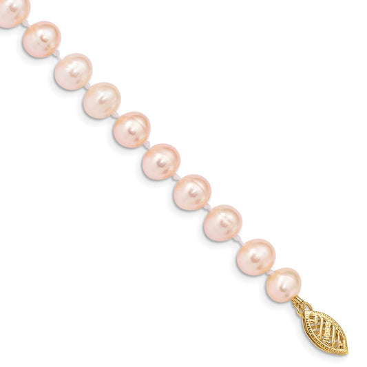 14k 6-7mm Pink Near-Round Freshwater Cultured Pearl 7.5 inch Bracelet 7.5  inches