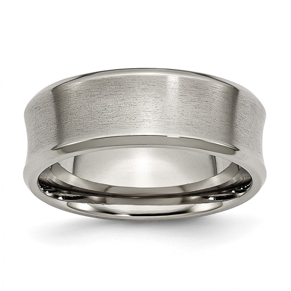 Titanium Brushed & Polished Concave 8mm Beveled Edge Band Size - 14