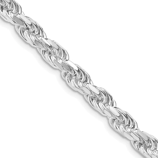 Sterling Silver Rhodium-plated 5.75mm Diamond-cut Rope Chain 24 Inches