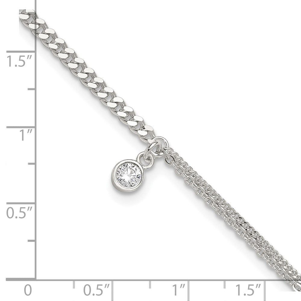 Sterling Silver CZ Fancy Chain 9in Plus 1in Ext. Anklet 9 inches