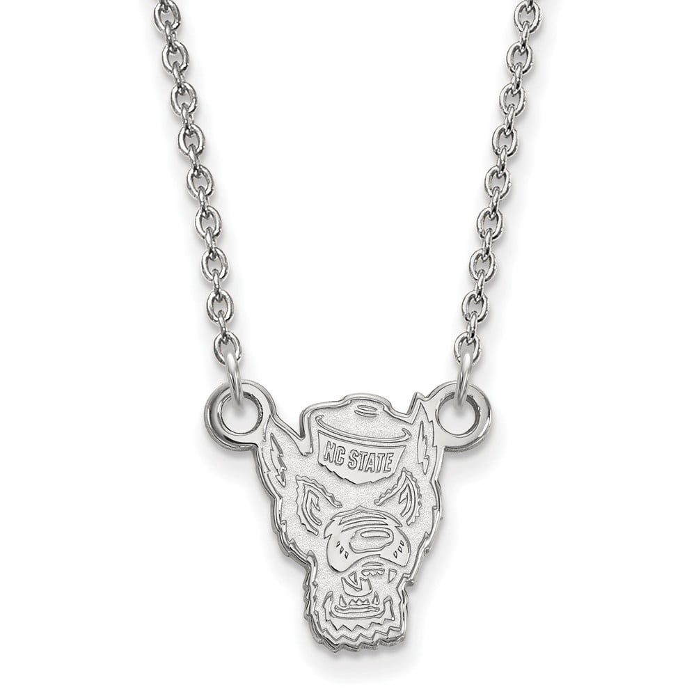 Sterling Silver Rhodium-plated LogoArt North Carolina State University Wolf Small Pendant 18 inch Necklace QSS056NCS-18