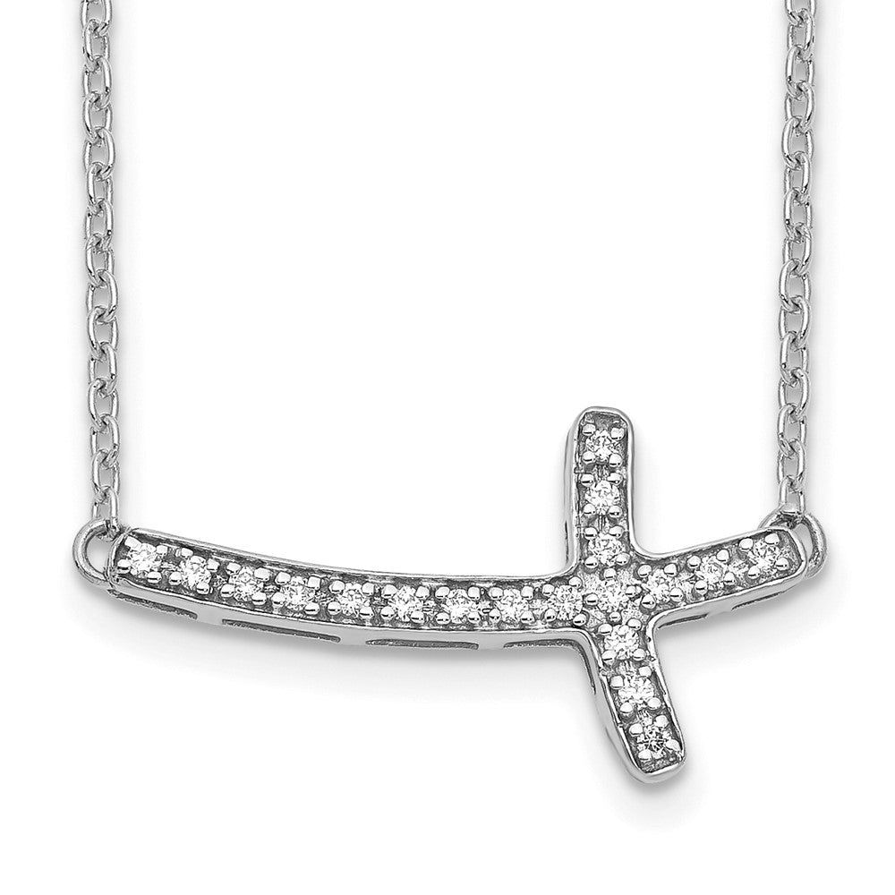 14k White Gold Diamond Sideways Cross 18in Necklace