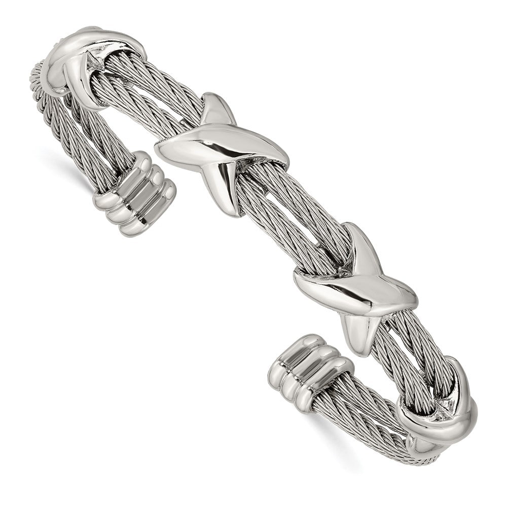 Stainless Steel Polished Cable Cuff Bangle 6.5 inches