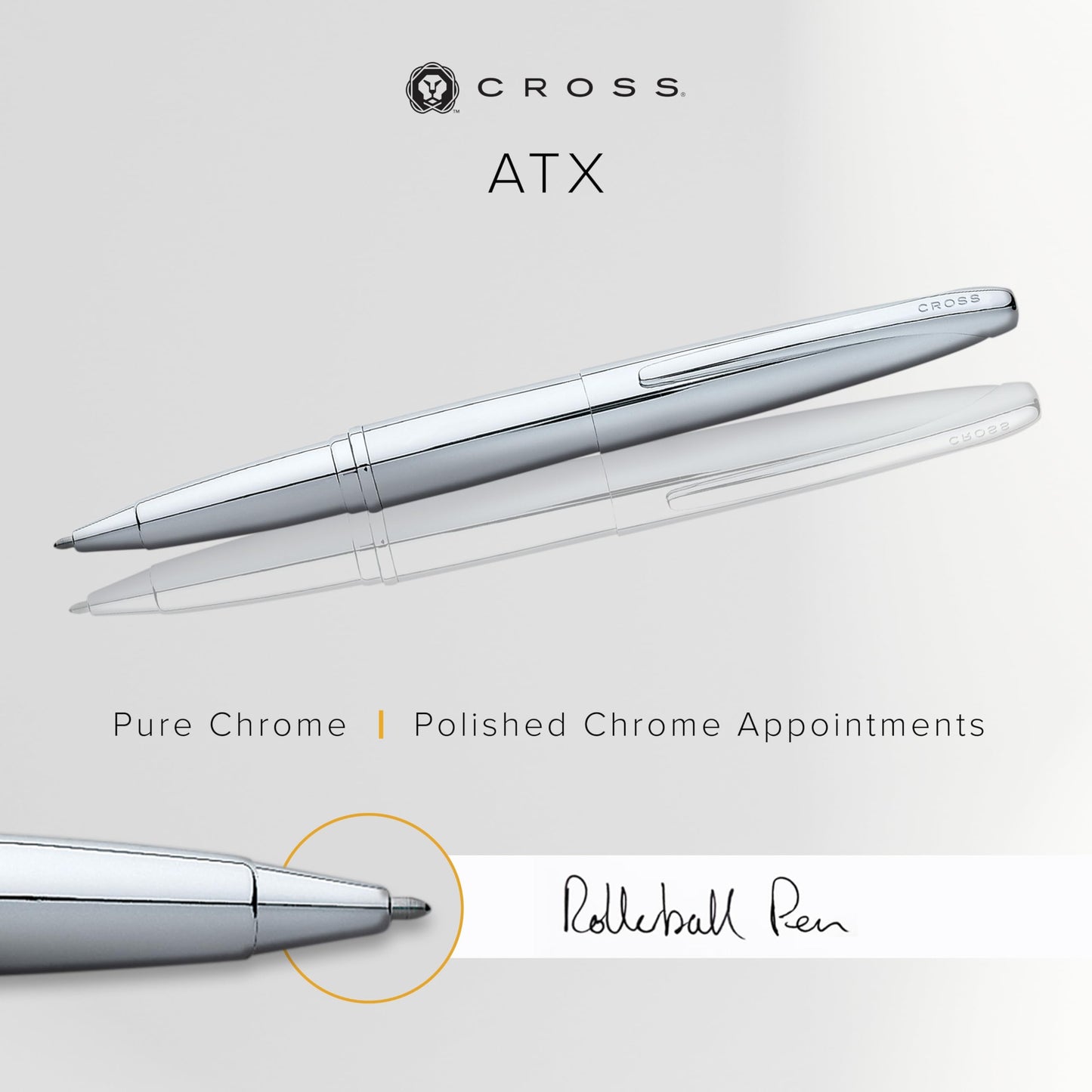 Cross ATX Refillable Gel Ink Rollerball Pen, Medium Rollerball, Includes Premium Gift Box - Pure Chrome