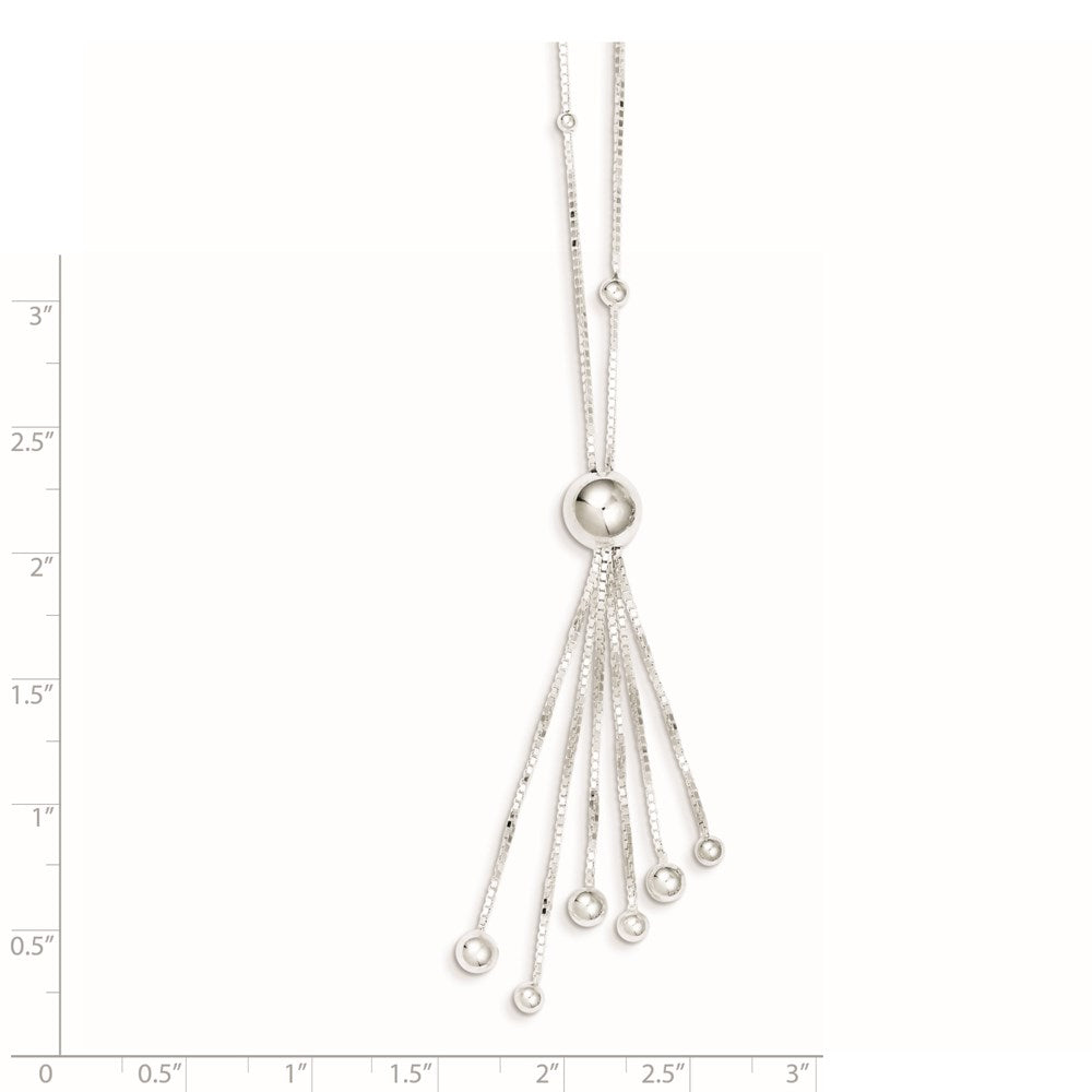 Sterling Silver Polished Beaded Tassel Necklace 18 Inches