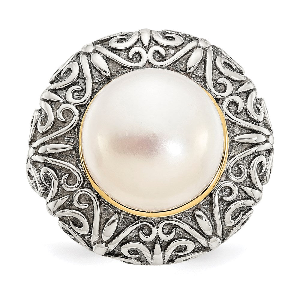Sterling Silver w/14k 12mm FW Cultured Pearl Ring