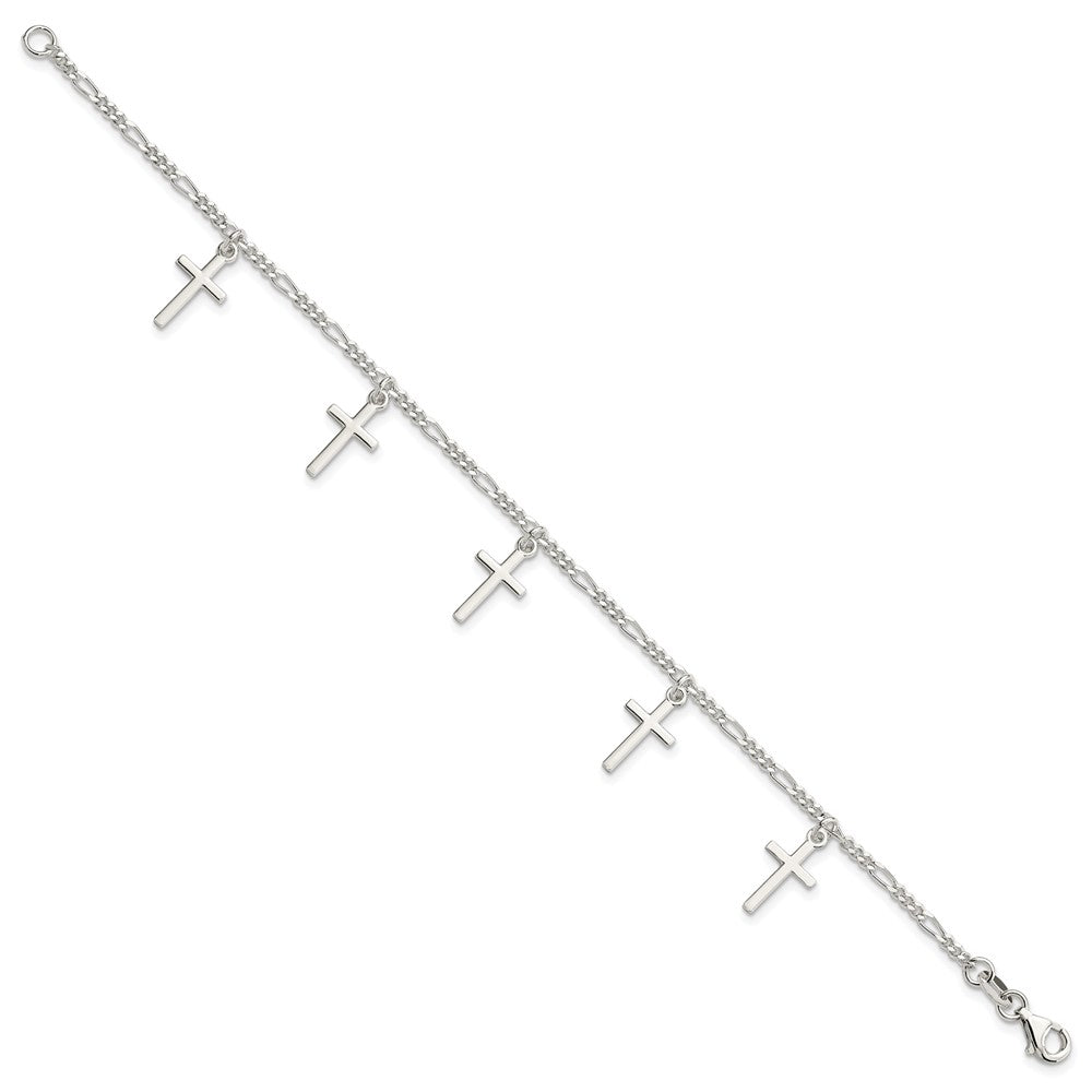 Sterling Silver Polished Cross 7.5in Bracelet 7.5 inches