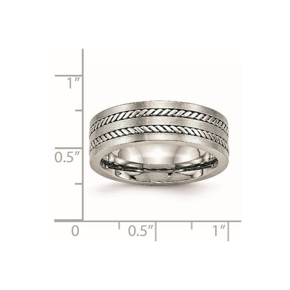 Stainless Steel Brushed and Polished Twisted 7mm Band Size - 10