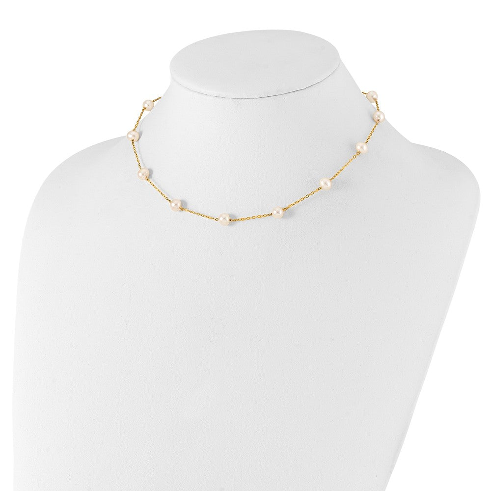 14k 5.5-6.5mm White Near-Round Freshwater Cultured Pearl 12-Station 16 inch Necklace