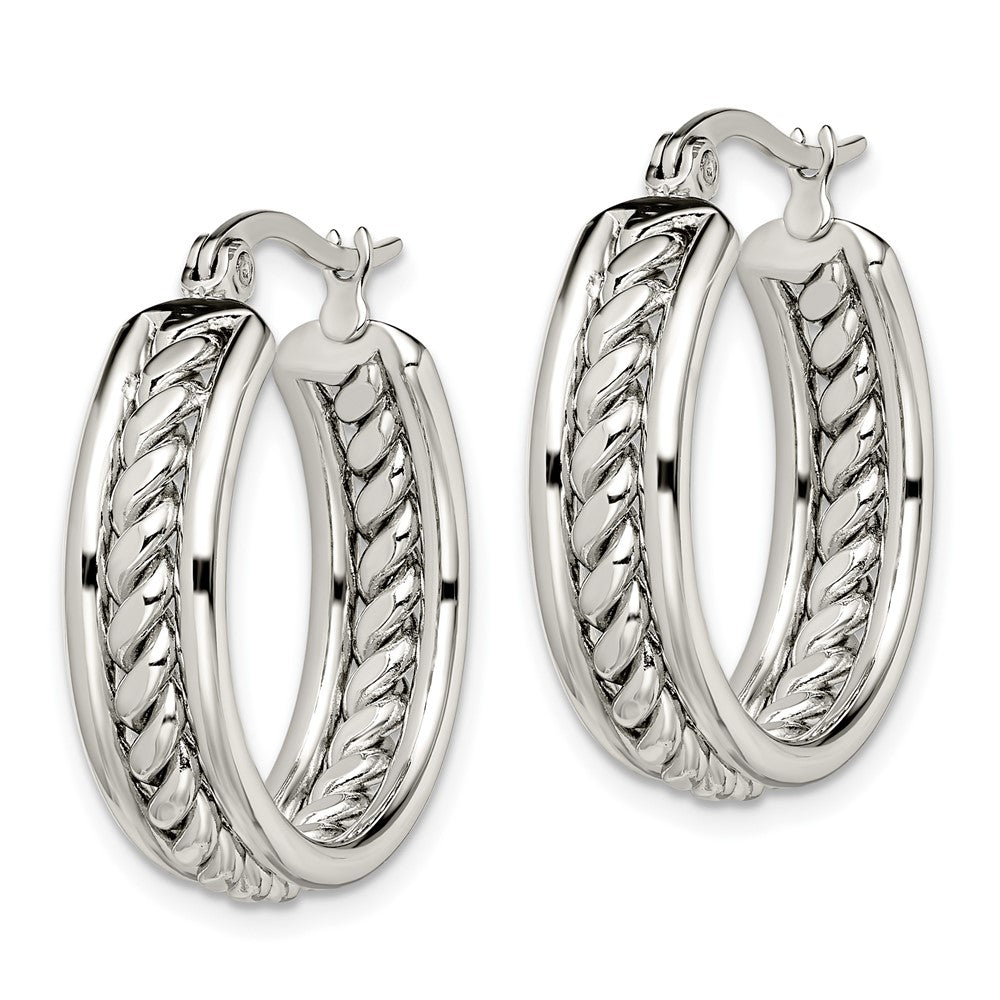 Stainless Steel Polished Twisted Middle 25mm Diameter Hoop Earrings