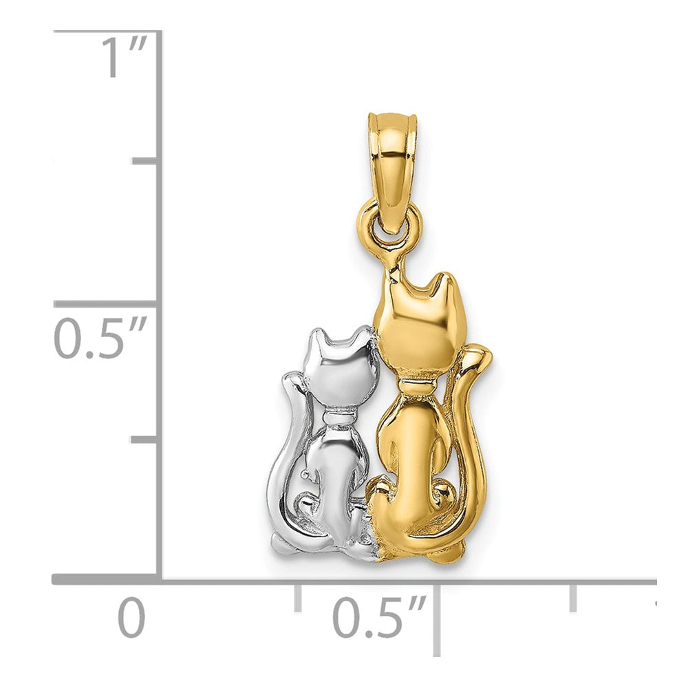 10K W/ Rhodium Polished  Cat and Kitten Charm