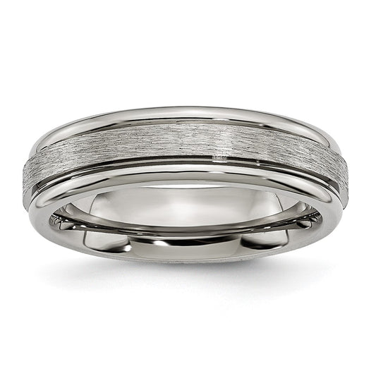 Titanium Brushed and Polished 6mm Grooved Edge Band Size - 12