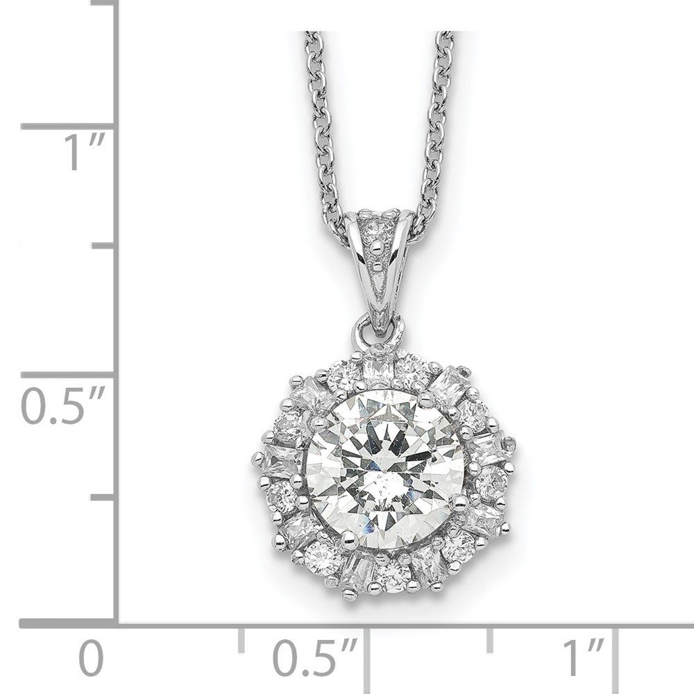 Cheryl M Sterling Silver Rhodium-plated Brilliant-cut and Emerald-cut CZ Halo 18 Inch Necklace 18 Inches