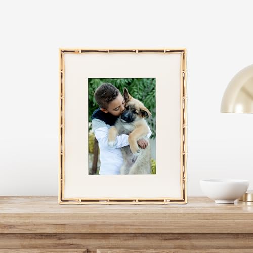 8x10 High Quality Polished Gold Cast Metal Picture Frame - Bamboo Design with Mat for 5x7