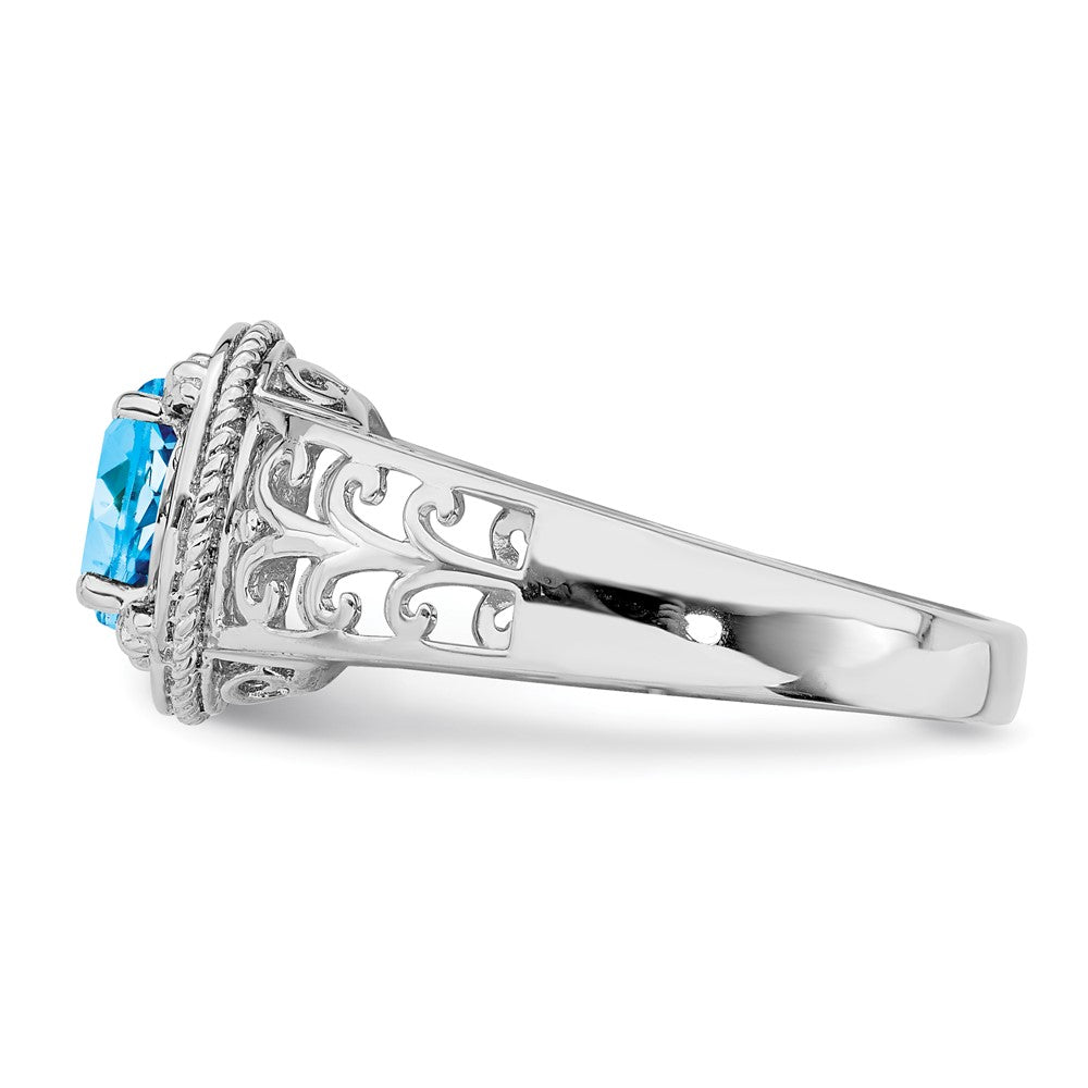 Sterling Silver Rhodium Blue Topaz & Diam. Ring