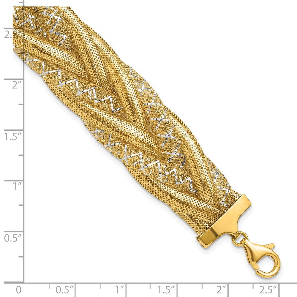 14K w/Rhodium Braided Mesh Stretch Bracelet 7  inches