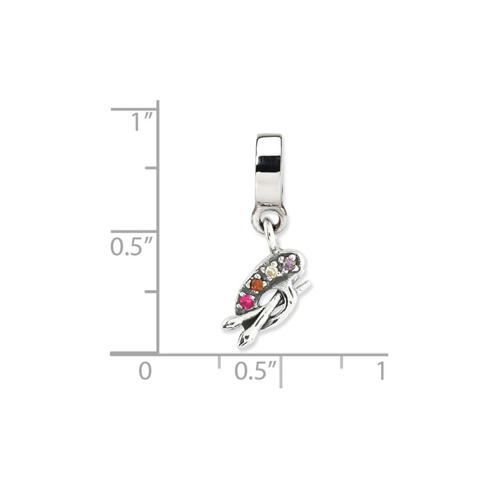 Sterling Silver Reflections Artist Palette Multi-color CZ Dangle Bead