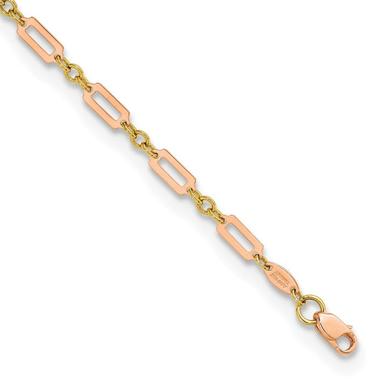 14k Two-tone Polished Fancy Rectangle Link 7.5in Bracelet 7.5  inches
