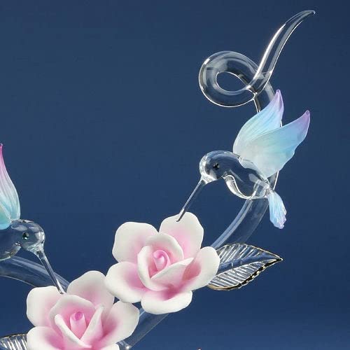 Fashion Hummingbirds, Rose Garden Glass Figurine (3.5 X 8.5) Made In China gm19275