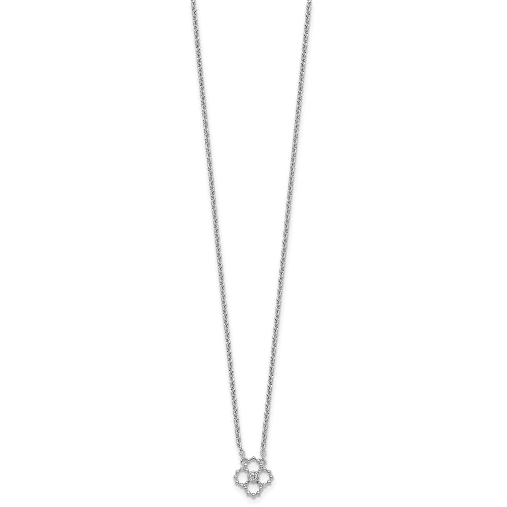 White Ice Sterling Silver Rhodium Plated Beaded Diamond Quatrefoil 18in Necklace plus 2 in Extender