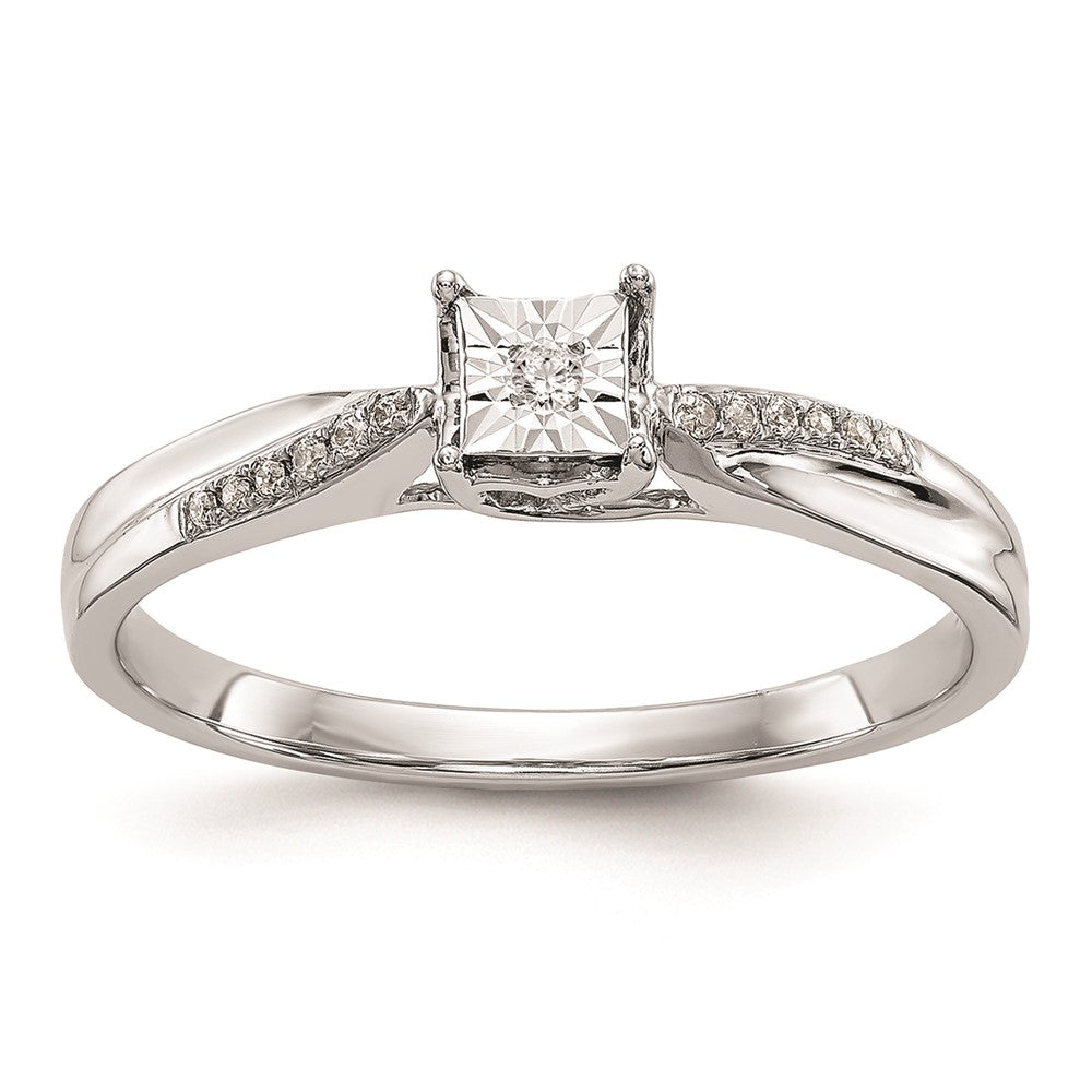10K White Gold Square Illusion 1/20 carat Diamond Complete Engagement Ring