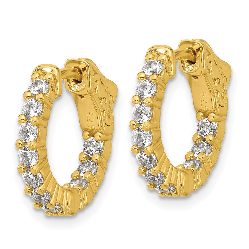 Sterling Shimmer Sterling Silver Gold-tone Flash Gold-plated 2.3mm CZ 20 Stone In and Out Hinged Hoop Earrings