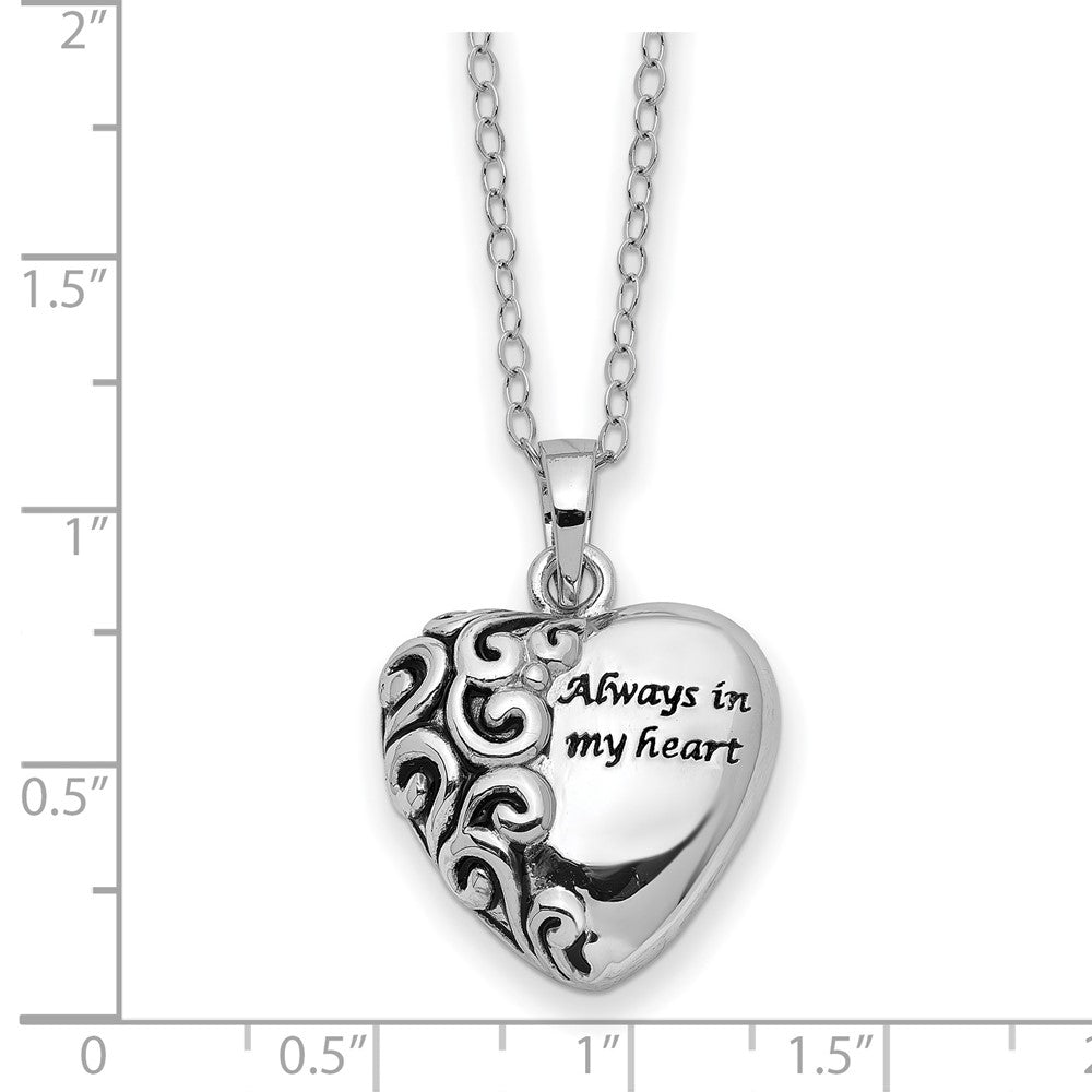 Sentimental Expressions Sterling Silver Antiqued Heart Remembrance Ash Holder 18 Inch Necklace 18 Inches