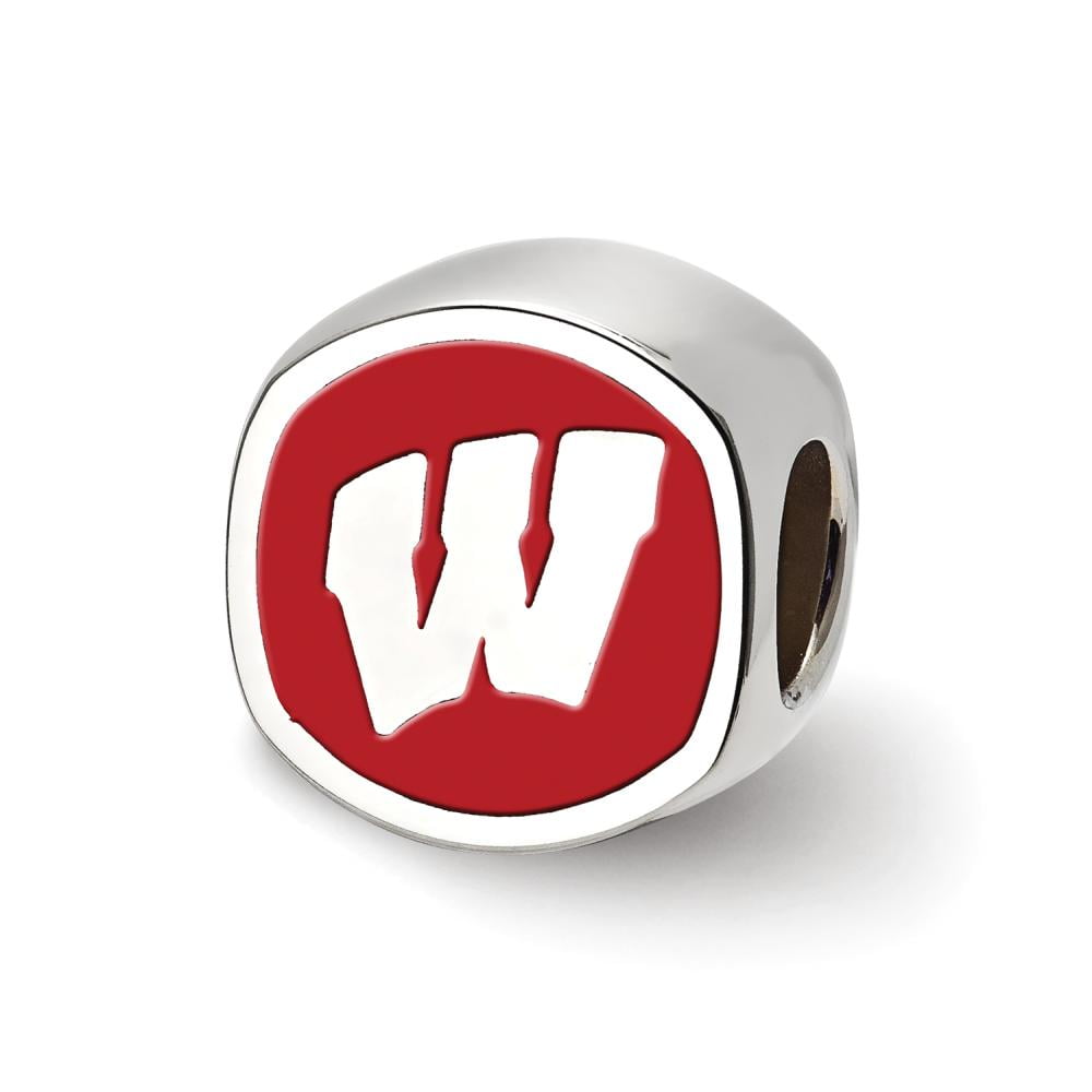 LogoArt Sterling Silver University Of Wisconsin W Cushion-Cut Double Logo Bead Charm