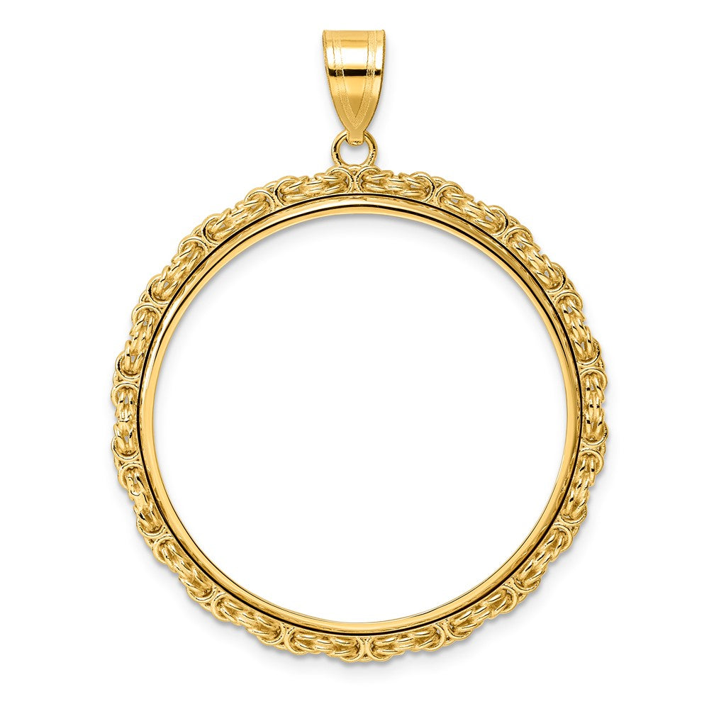 14k Polished Byzantine Link with 32.0mm Prong Coin Bezel Pendant